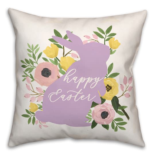 Happy Easter Floral Bunny 18&#x22; x 18&#x22; Throw Pillow